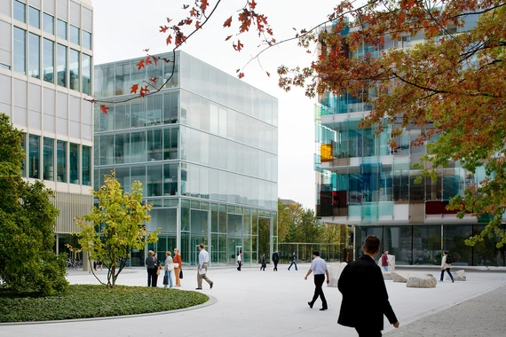 Business people walking on the Novartis Basel campus