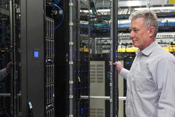 Man working in a data center
